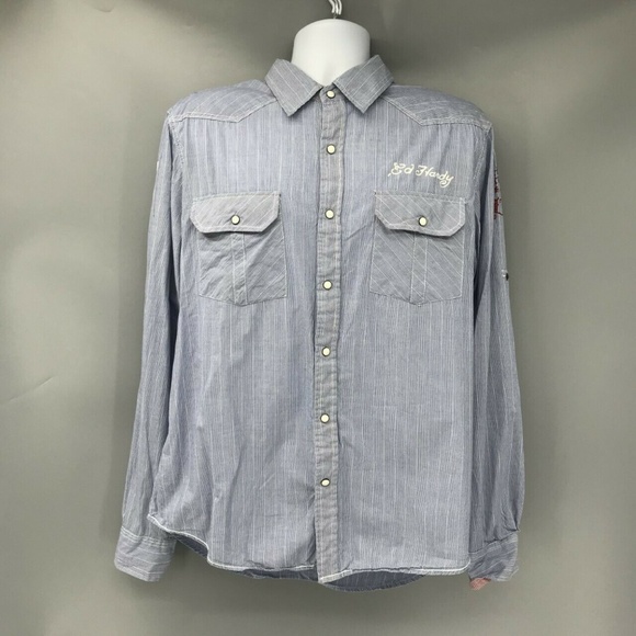 Ed Hardy Other - Ed Hardy Men's Snap Down Pinstriped Shirt Size XL